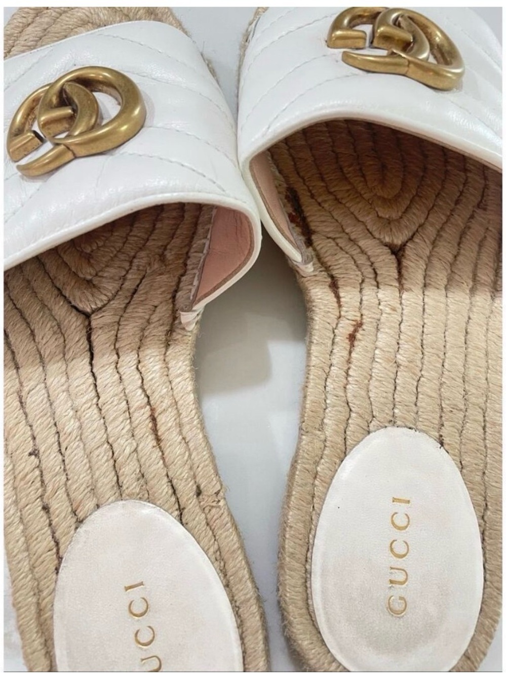 Gucci White GG Marmont Espadrille Slide Sandals Quilted Leather Size 38 - Picture 6 of 11